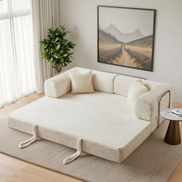 English Elm Compression Foldable Floor Sofa Bed Corduroy Futon with Foam Support for Small Spaces Beige W3716P379182