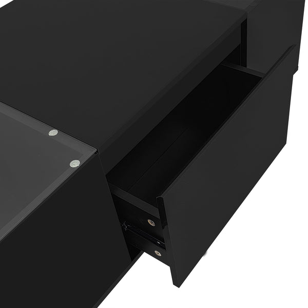 English Elm U-Can LED Coffee Table with Glass Top, 16-Color Bluetooth APP Lighting, Hidden Drawers & Open Storage Black N724P290056B