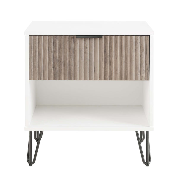 English Elm Dumbo 20" Fluted Nightstand In Rustic Gray & White With Gold Accents For Chic Bedroom Storage B365P398175