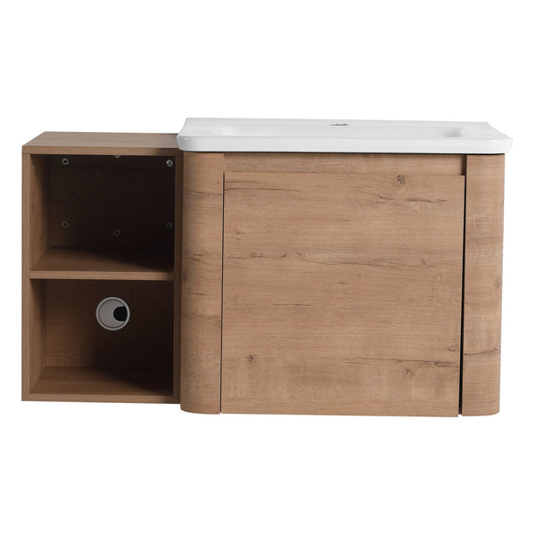 English Elm 36'' 36" Wall-Mounted Vanity with White Ceramic Sink, Plywood Shelves, Soft-Close Door & Rounded Edges W999S00379