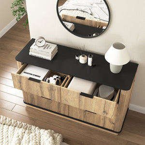 English Elm Modern Six-Drawer MDF Cabinet with Rounded Metal Corners, Smooth Glides & Sleek Minimalist Style Natural Wood W3226P279086