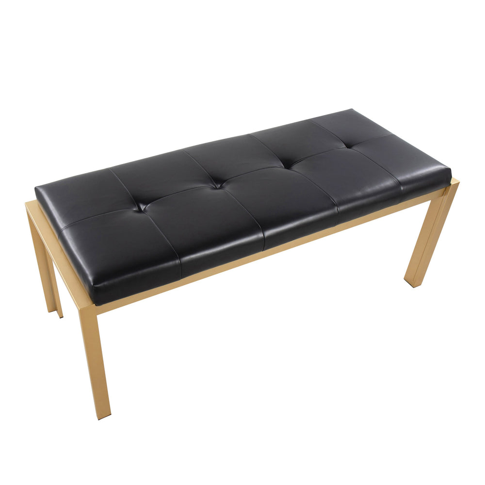 English Elm Fuji Plush Padded Bench with Gold Metal Frame — Contemporary Entryway Seating for Two, 45"L Black B202S01156