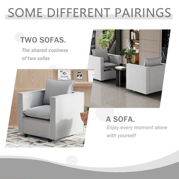 English Elm Decorative linen single sofa chair with plush breathable cushion, compact modern armchair for reading nooks Grey W1727S00045