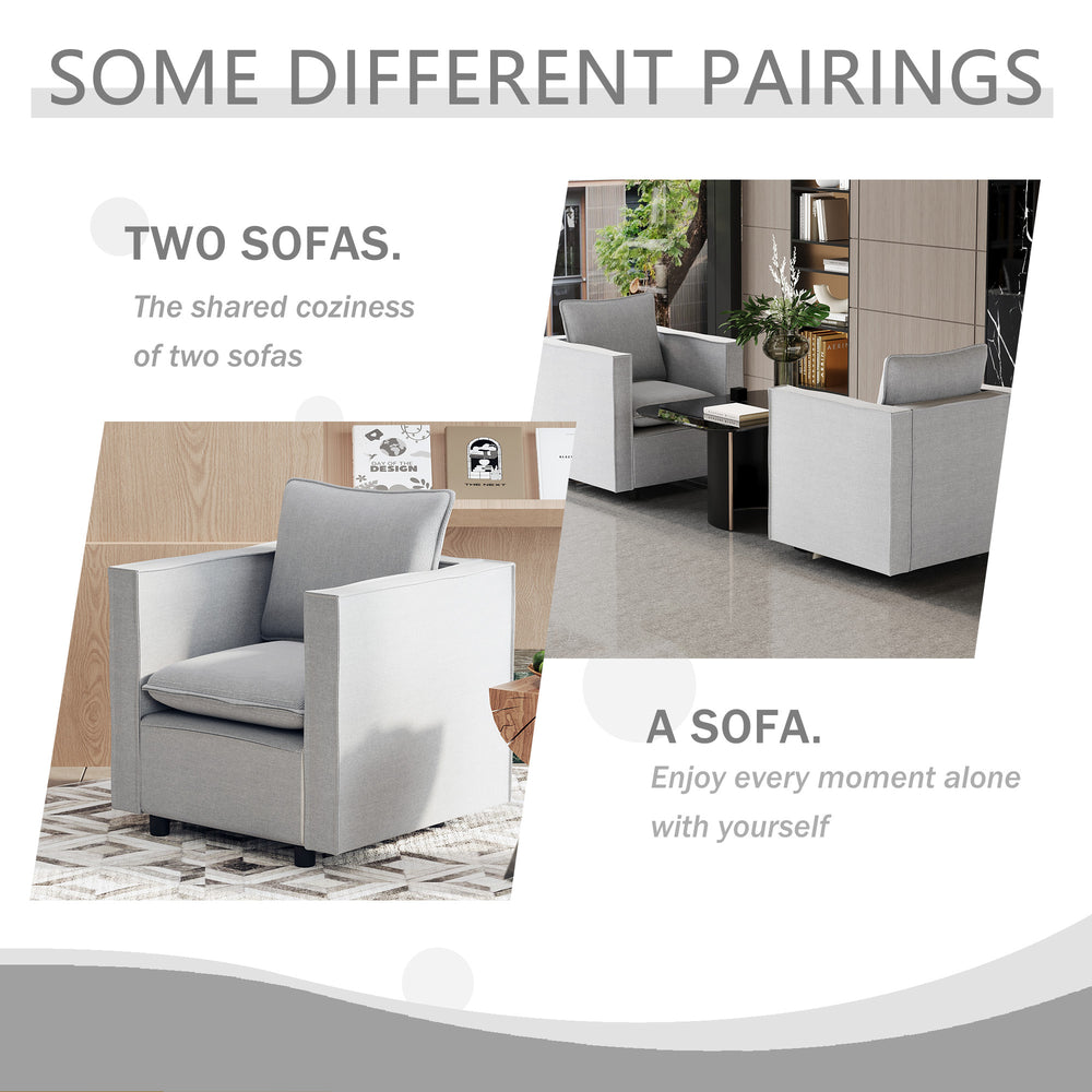 English Elm Decorative linen single sofa chair with breathable soft cushion, compact armrest design for cozy reading nook Grey W1727P237735