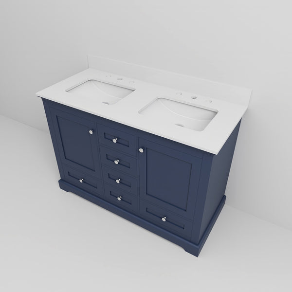 English Elm Navy Double Bath Vanity 48" W x 22" D with Cultured Marble Top, Solid Wood, Soft-Close Drawers and Ample Storage B2731P258335
