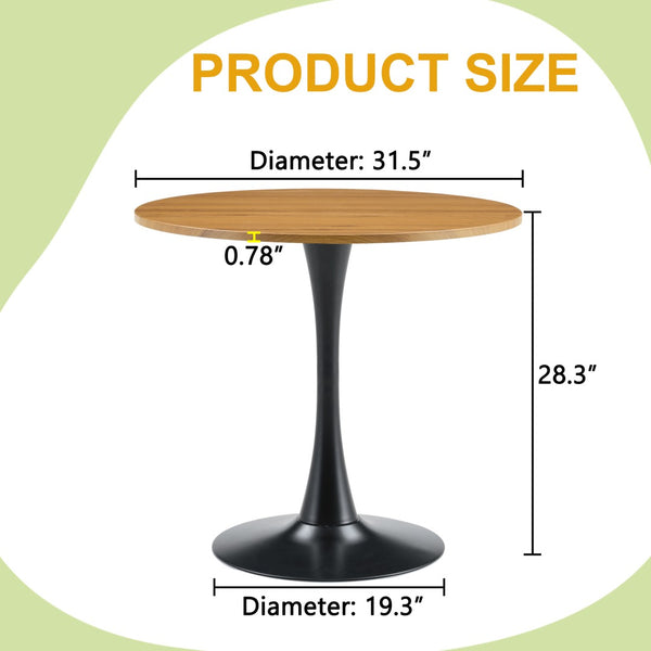 English Elm Round Faux Marble Tulip Pedestal Dining Table Mid Century Modern for Small Bistro Spaces Black,Wood W2920P405350