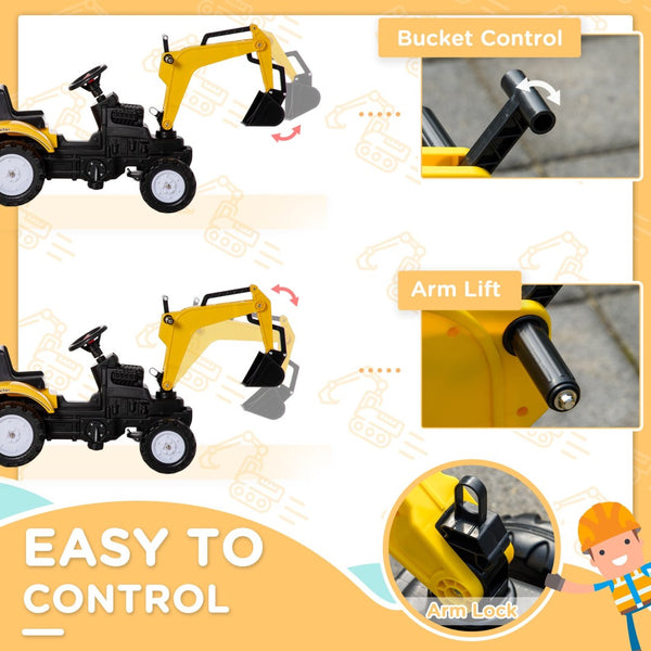 English Elm Aosom Kids Pedal Ride on Excavator Toy with Digging Bucket and Detachable Trailer W2225P217064