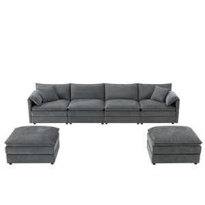 English Elm 136" Chenille Modular Sectional Sofa with Deep Wide Seats, Double Cushions & Removable Ottoman Dark Gray N723S9687B