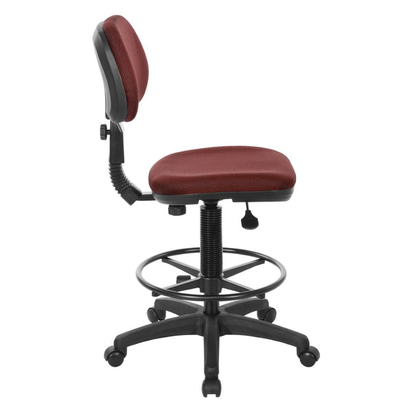 OSP Home Furnishings Sculptured Ergonomic Drafting Chair with Adjustable Footrest for Counter Height Workstations Wine DC517-298