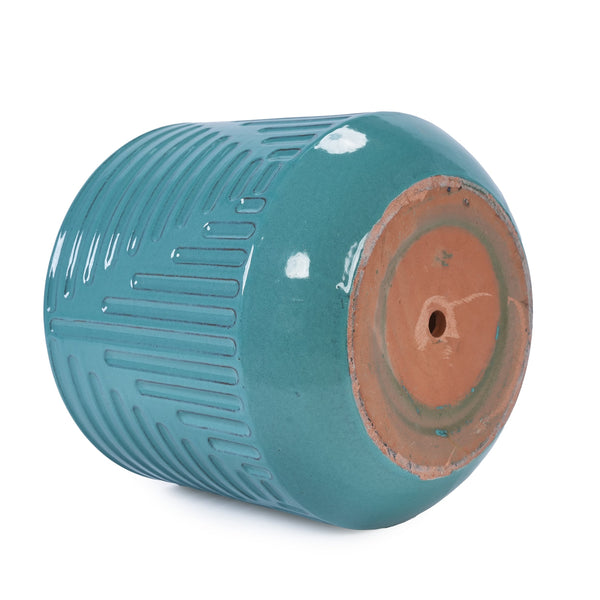 English Elm Ceramic Handcrafted Cyan Planter - Stylish Modern Flowerpot For Garden, Patio, Or Windowsill Decor W3273P326368