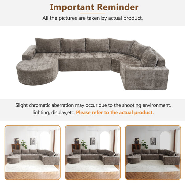 English Elm 139" Oversized Modular Sofa Cloud Sectional with Deep 22.8" Seat Pocket Springs Chenille Comfort for Living Room Brown N719S001730D