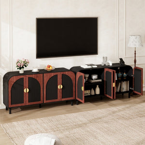English Elm Vintage Arched Four Door Buffet Cabinet Mdf Wood Grain Finish with Soft Close Hinges W688P389191
