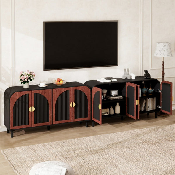 English Elm Vintage Arched Four Door Buffet Cabinet Mdf Wood Grain Finish with Soft Close Hinges W688P389191