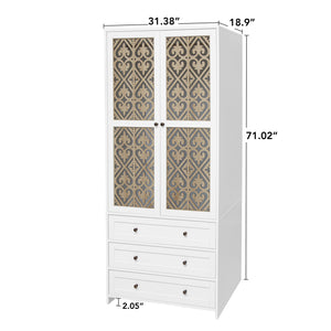 English Elm Hollow 2-Door 3-Drawer Wardrobe with Ventilated Hollow Pattern, Anti-Tip Safety, Floor Mats Included W688P276738