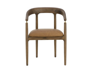 Sunpan VALMONT Dining Armchair - Mid-Century Modern Comfort in Milliken Cognac with Oak Frame & Brass Accents 112287