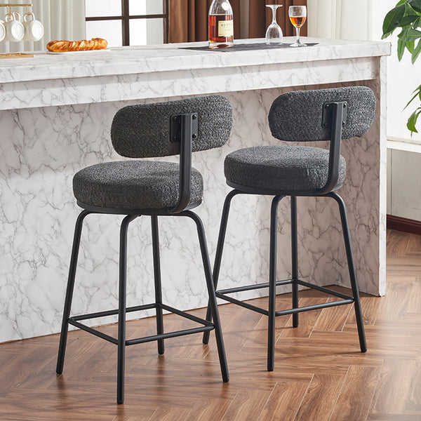 English Elm Modern Bouclé Swivel Bar Stools Set of 2 — Counter Height Fabric Seats with Metal Frame & Footrest, 360° Comfort Grey W1901P264273