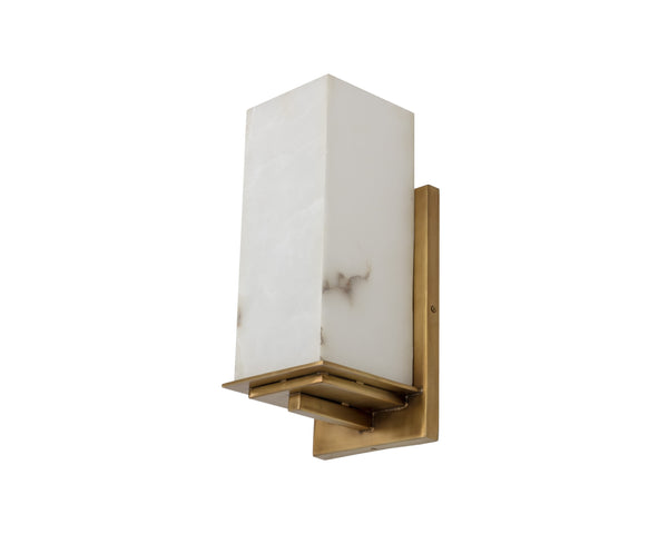 Sunpan Kinu Sconce - Handcrafted Wall Light with Durable Concrete and Elegant Curved Design for Any Space Antique Brass