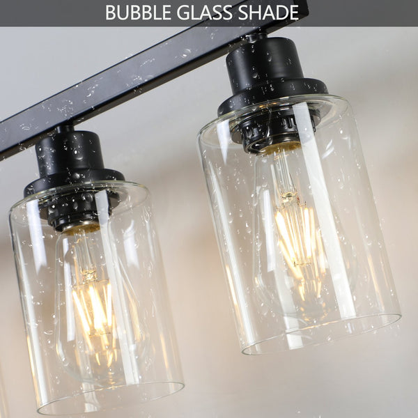 English Elm 51" Black 8-Light Vanity Light with Clear Glass Shades, Modern Iron Bathroom Wall Mirror Fixture W1340P206685