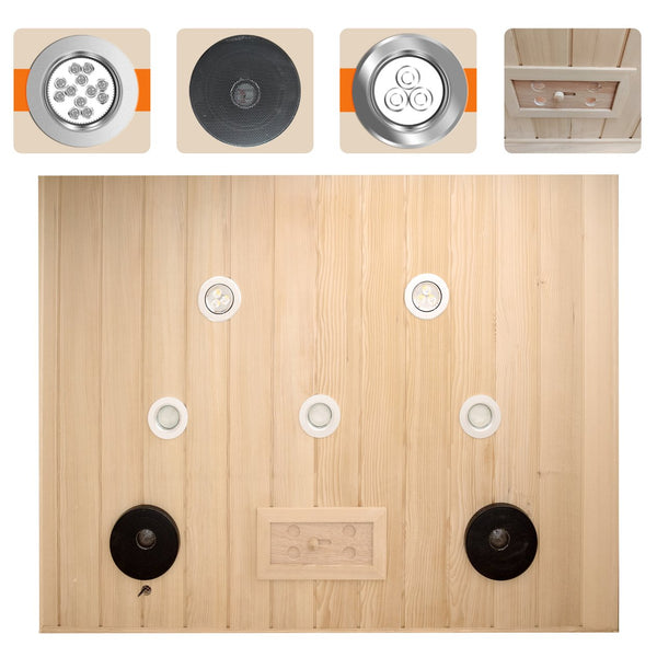 English Elm Low Emf Sauna Room For Two – Premium Hemlock Far Infrared Indoor Spa With Bluetooth Audio & Led Light W1149S00009