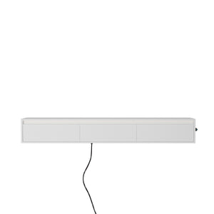 English Elm Floating LED TV Stand Wall Mounted Shelf with Power Outlet, High-Gloss White MDF Cabinet, Storage & Cord Management - Modern Living Room Accent W1321P311892