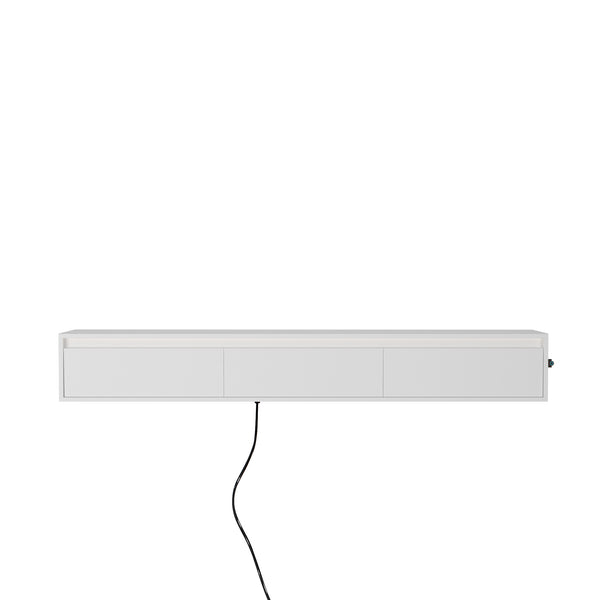 English Elm Floating LED TV Stand Wall Mounted Shelf with Power Outlet, High-Gloss White MDF Cabinet, Storage & Cord Management - Modern Living Room Accent W1321P311892