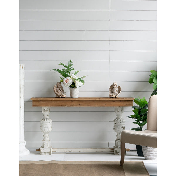 English Elm 59x18x32" Alcott Buffet Table - Vintage Whitewashed Fir Sideboard, Rustic Heirloom Charm for Dining & Entryway, Versatile Storage W2078P201491