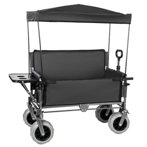 English Elm 3-in-1 Collapsible Wagon with Canopy Bench Tabletop and All-terrain Wheels for Camping Black W2932P417654