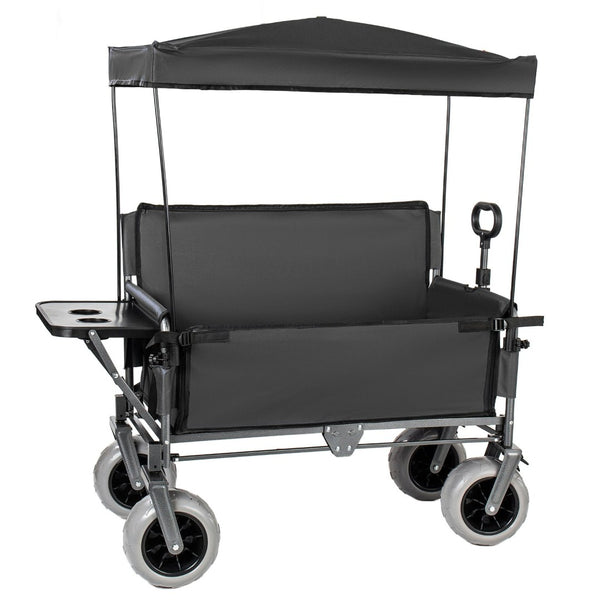 English Elm 3-in-1 Collapsible Wagon with Canopy Bench Tabletop and All-terrain Wheels for Camping Black W2932P417654