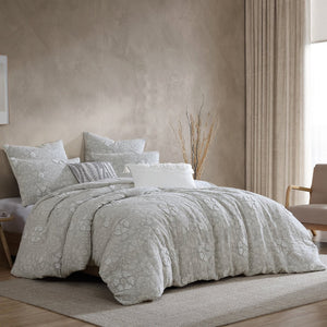 English Elm Tacey 5-Piece King Comforter Set - Luxurious Gray Jacquard Cotton, Oversized Style & Easy Care! B340P341981-GIGA