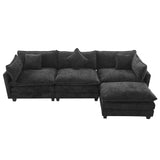 English Elm 112.2" L-Shape Chenille Upholstered Sofa For Living Room Modern Luxury Sofa Couch With Ottoman and 5 Pillows For Living Room (Sg001160Aa), Black