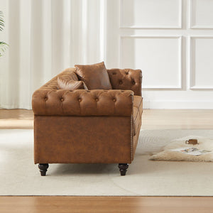 English Elm Fx Chesterfield Sofa Hand Tufted Tech Fabric Three Seat Living Room Couch Brown W1926S00107