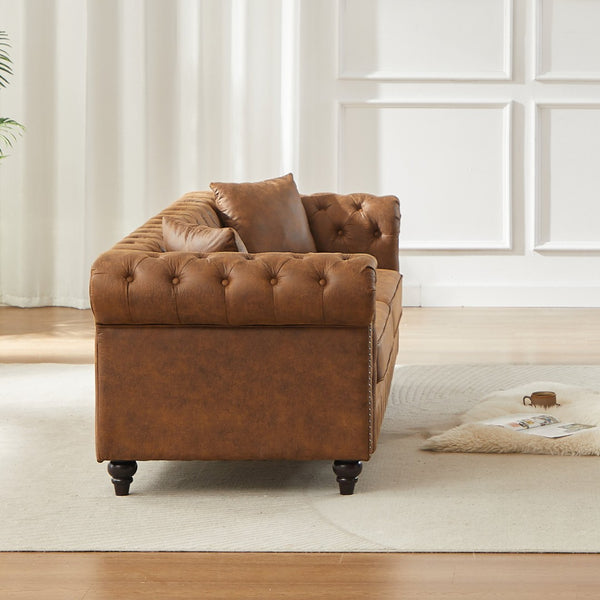 English Elm Fx Chesterfield Sofa Hand Tufted Tech Fabric Three Seat Living Room Couch Brown W1926S00107