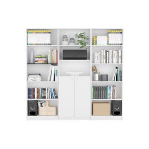 English Elm Lecanto Elegant 3-Piece Bookcase Set with 13 Shelves and Two-Door Cabinet for Modern Living Room Storage White 41 L x 28 W x 5 H B200S00334