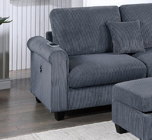 English Elm Contemporary 3pc Sectional Set with USB Charging, Corduroy Upholstery, Storage Ottoman & Pillows Dark Gray 76 L x 35 W x 17 H B011S01241