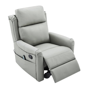 English Elm Modern Swivel Rocker Recliner Pu Leather Chair with Massage Heat and Storage Pocket Grey N763P399629E
