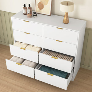 English Elm 8 Dresser with 8 Drawers Tall Chest for Bedroom — Spacious, Sturdy Particleboard Storage, Anti-Tip Design and Smooth Glides White W409P307586