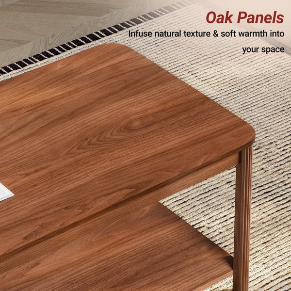 English Elm Arc Corner Oak Coffee Table with Open Shelf Wave Grain Legs Modern Living Room Accent W5563P449954