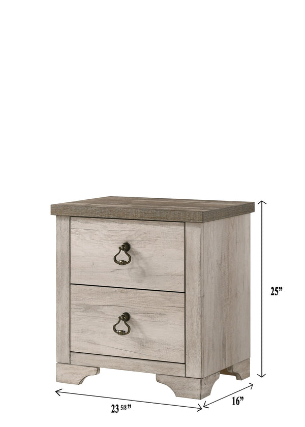 English Elm 1pc Cottage Style Distressed Nightstand with Driftwood Finish, Weathered Brown Top & Ring Pulls, 23.6"x16"x25" B2741P353777