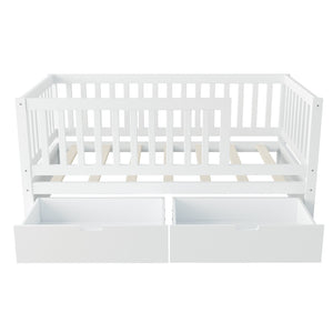 English Elm Convertible Toddler Daybed Solid Pine Kids Bed with Storage Drawers and Removable Rails White N899P429848K