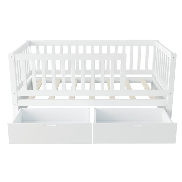 English Elm Convertible Toddler Daybed Solid Pine Kids Bed with Storage Drawers and Removable Rails White N899P429848K
