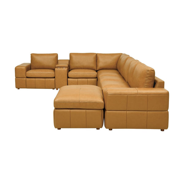 English Elm Large Square Arm Leather Match Modular Sectional for Open Concept Living Rooms Ginger B2748S00134