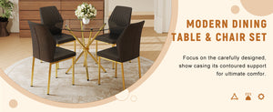 English Elm 4-Piece Dining Set: Modern Luxe Round Glass Table & Stylish Black-Gold Chairs For Chic Spaces W1151S03684