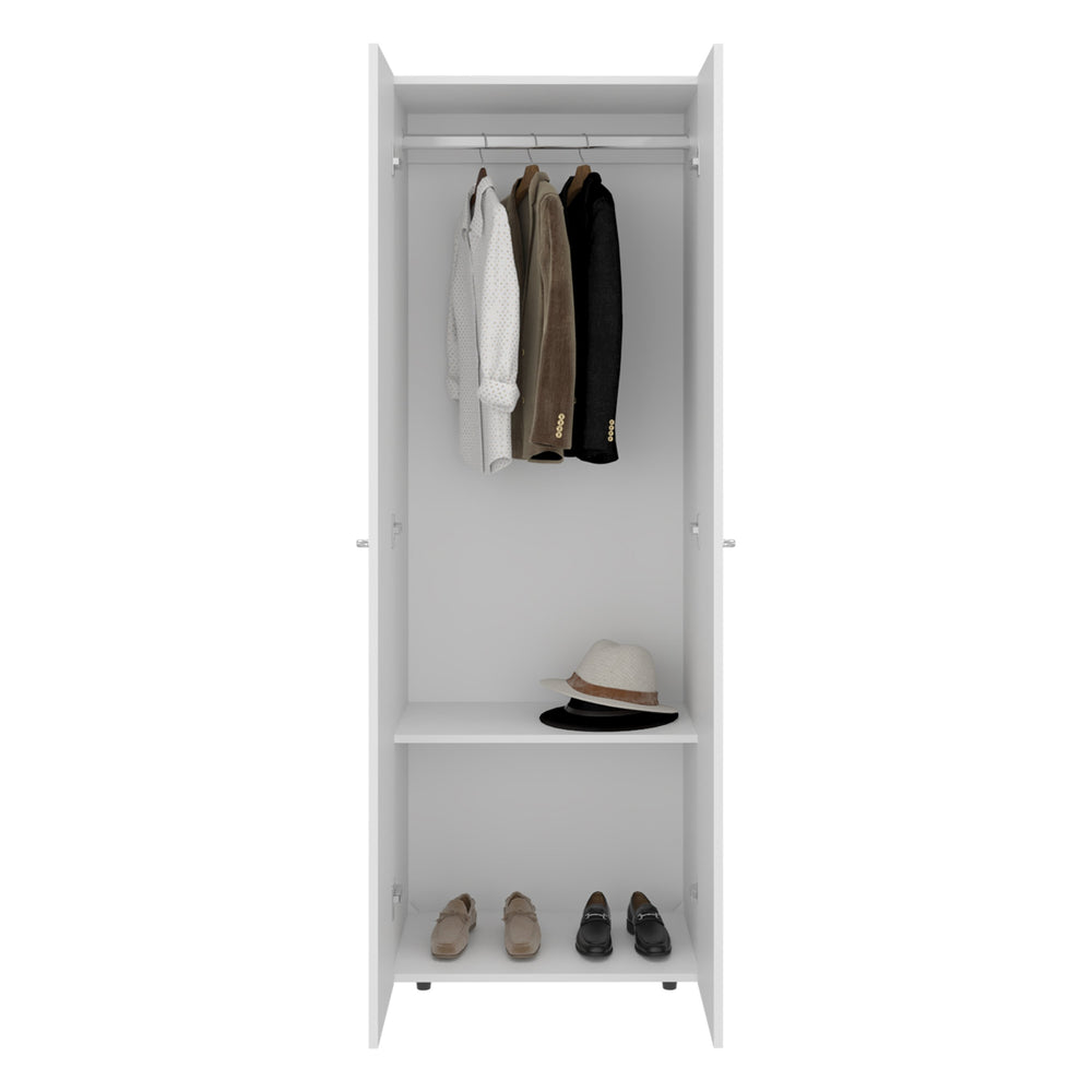 English Elm Home 2 Doors Closet System Armoire with Hanging Rod & Shelf, Compact 66.9" Tall White Storage Solution B200P350352