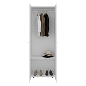 English Elm Home 2 Doors Closet System Armoire with Hanging Rod & Shelf, Compact 66.9" Tall White Storage Solution B200P350352