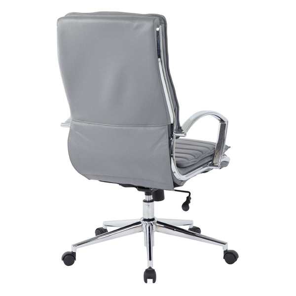 OSP Home Furnishings High Back Executive Office Chair with Faux Leather Upholstery Lumbar Support Chrome Arms Charcoal SPX23590C-U42
