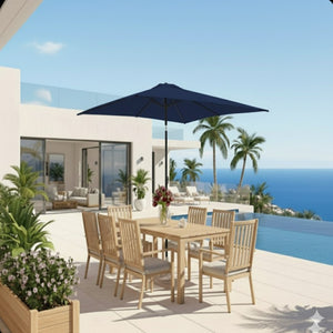 English Elm 6.5 X 10 Ft Rectangular Outdoor Patio Umbrella with Crank Tilt Uv Resistant Canopy Navy Blue B082P454958