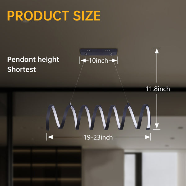 English Elm 23"L Matte Black Spiral Loop Aluminum Pendant Light with Integrated 14W LED, Adjustable 47"-12" Cords, Modern Illuminate B072P220163