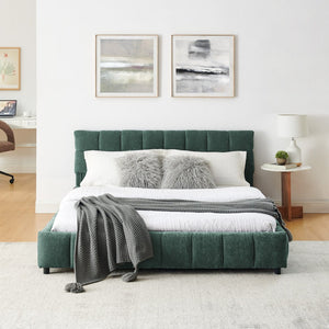 English Elm Queen Chenille Upholstered Platform Bed with Storage Drawers and Padded Headboard Blue+Green W487P235285