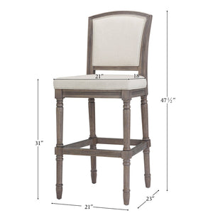 English Elm 31" Turned Leg Bar Stool Woven Polyester Seat and Back for Pub or Kitchen Use Gray B2751P436456