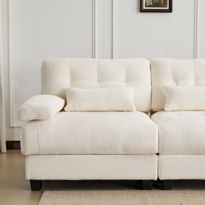 English Elm 93" 3+1 Seater Sofa with Ottoman, 4-Position Recline, 350lb Capacity Per Seat, Plush Chenille, 3 Pillows Beige W2606S00039